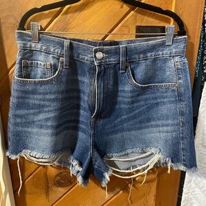 Aeropostale Frayed Hem Jean Shorts - Dark Blue